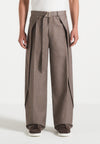 Charles - Relaxed Fit Wrap Leg Pinstripe Tailored Trousers - Taupe