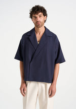 Abel - Boxy Pinstripe Double Breasted Shirt - Navy