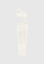 Asymmetric Crochet Knit Cut Out Maxi Dress - Cream