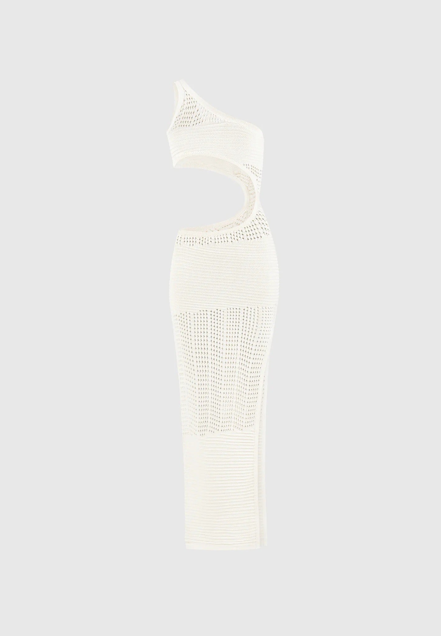 Asymmetric Crochet Knit Cut Out Maxi Dress - Cream