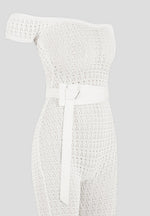 Martine - Pointelle Knit Bardot Jumpsuit with Belt - Cream