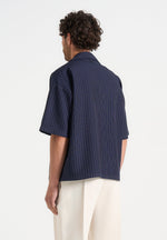 Abel - Boxy Pinstripe Double Breasted Shirt - Navy