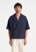 Abel - Boxy Pinstripe Double Breasted Shirt - Navy
