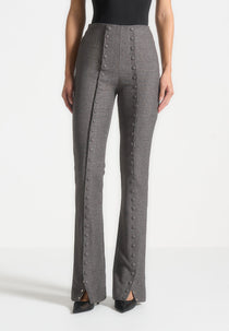 Therese - Tailored Button Detail Trousers - Dark Grey
