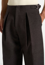 Lior - Box Pleat Hatched Wide Leg Trousers - Dark Brown