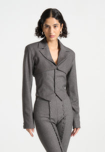 Lise - Cropped Tailored Blazer & Button Detail Bandeau - Dark Grey
