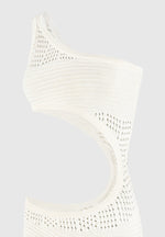 Asymmetric Crochet Knit Cut Out Maxi Dress - Cream