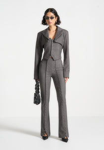Lise - Cropped Tailored Blazer & Button Detail Bandeau - Dark Grey