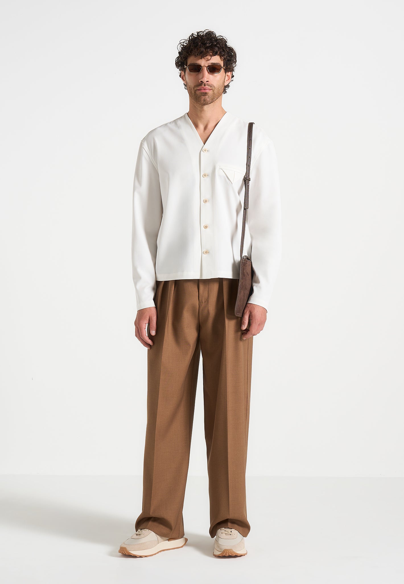 Zac Boxy V-Neck Long Sleeve Shirt Off White