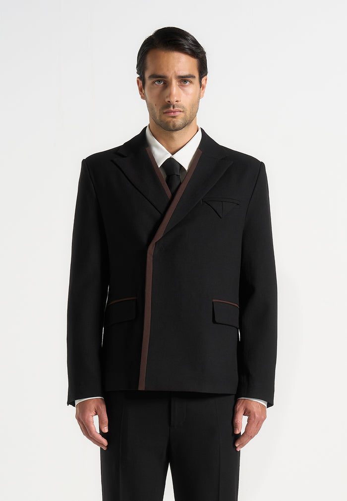 Alec - Double Breasted Suit jacket With Contrast Lapel - Black