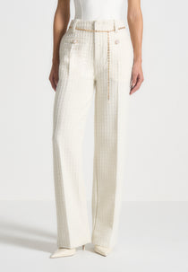 Nathalie - Tweed Trousers with Belt - Cream