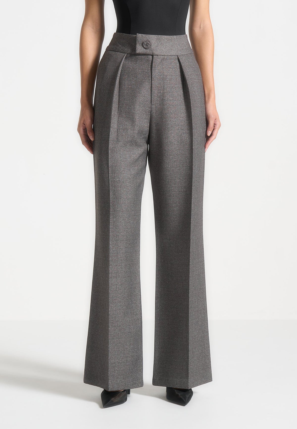 Elsa - High Waisted Tailored Trousers - Grey Marl