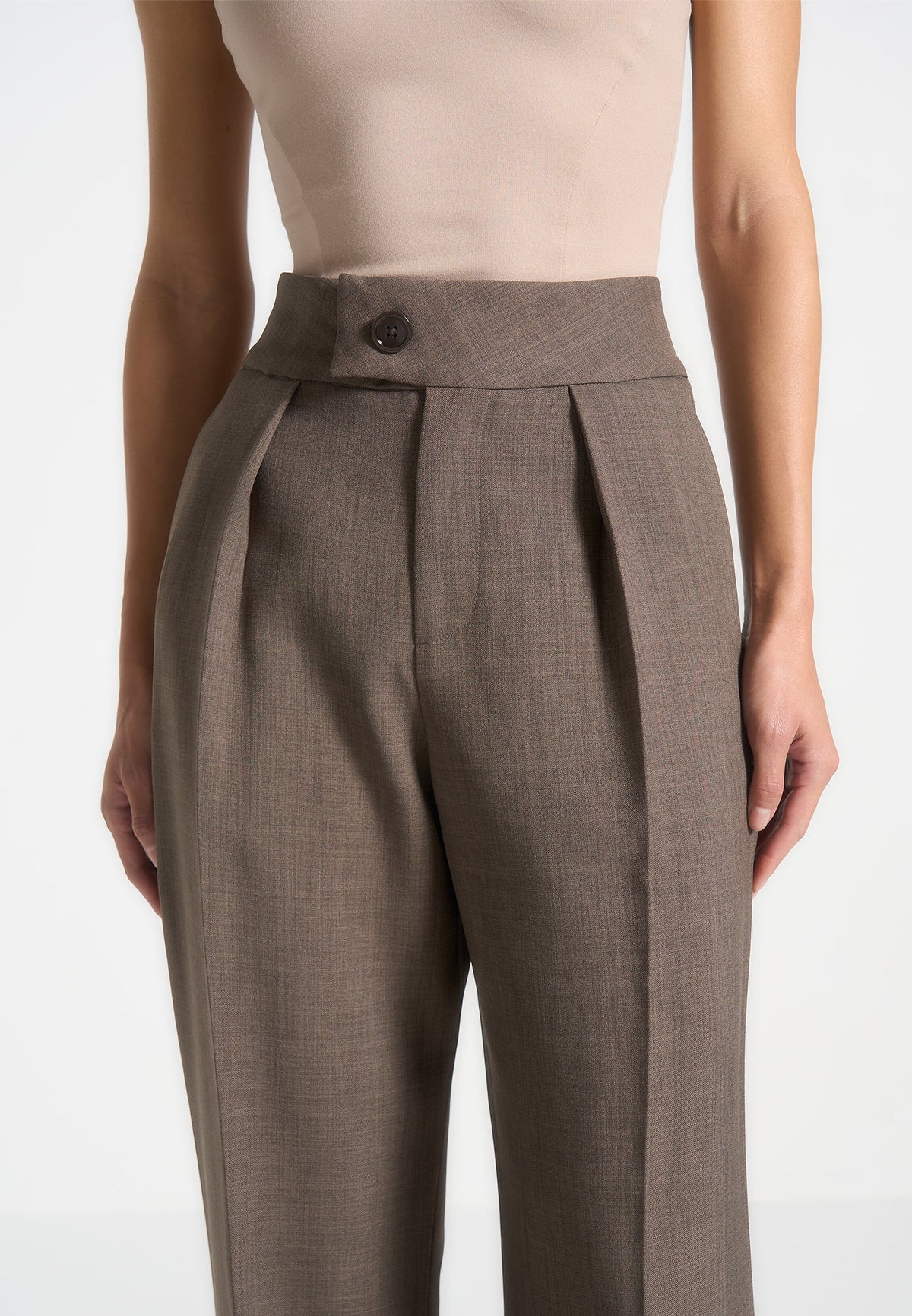 Elsa - High Waisted Tailored Trousers - Dark Taupe