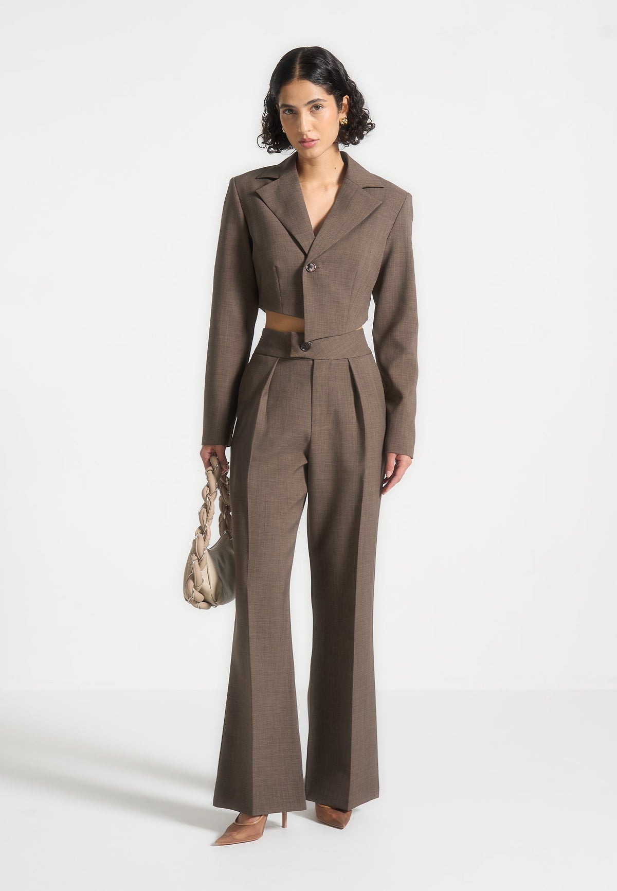 Dina - Asymmetric Tailored Cropped Blazer - Dark Taupe