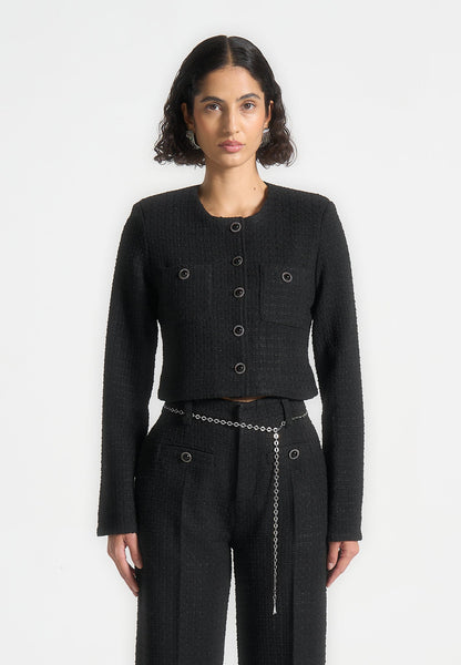 Celine - Cropped Tweed Jacket with Pearls - Black | Manière De Voir