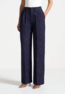 Gabrielle - Creased Gabardine Trousers - Indigo