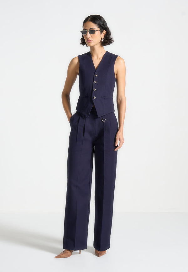 Gabrielle - Creased Gabardine Trousers - Indigo