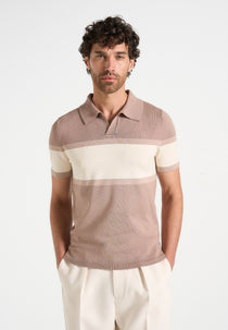 Enzo - Colour Block Polo Top - Taupe
