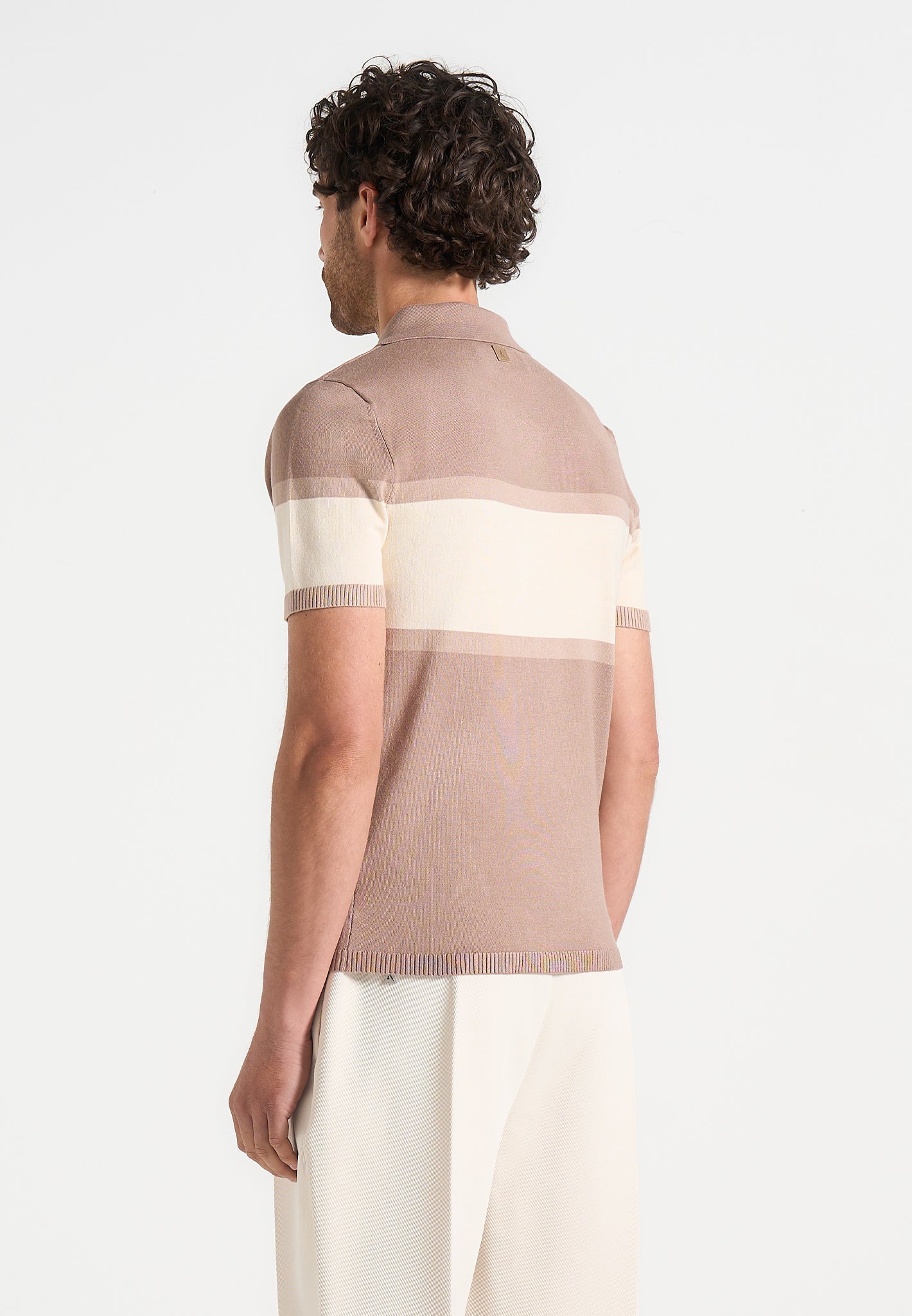Enzo - Colour Block Polo Top - Taupe