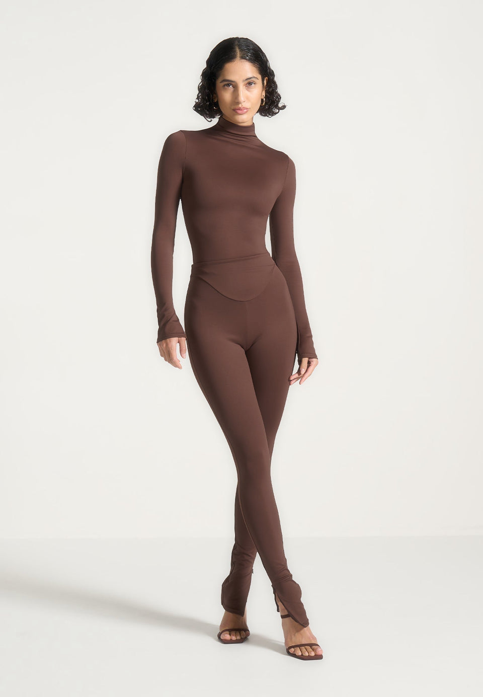 LS001 - High Waisted Leggings - Brown