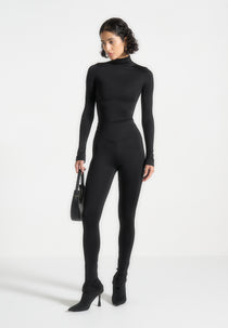 Élise - Mock Neck Long Sleeve Top - Black