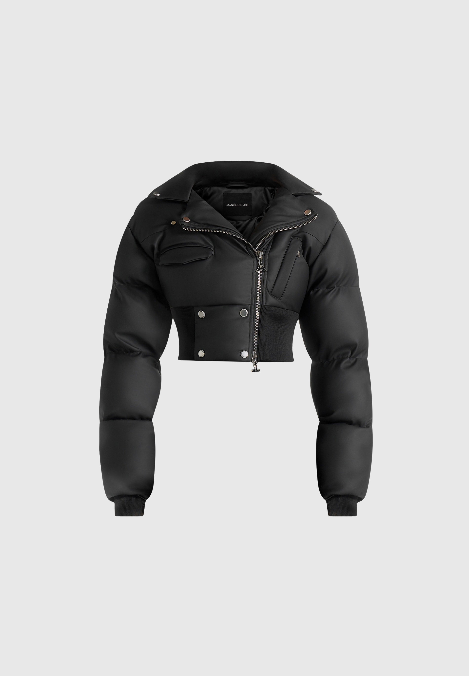 Dalya - Matte Cropped Biker Puffer Jacket - Black