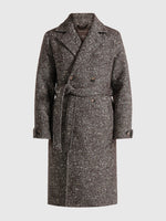 Ben - Herringbone Double Breasted Belted Coat - Brown