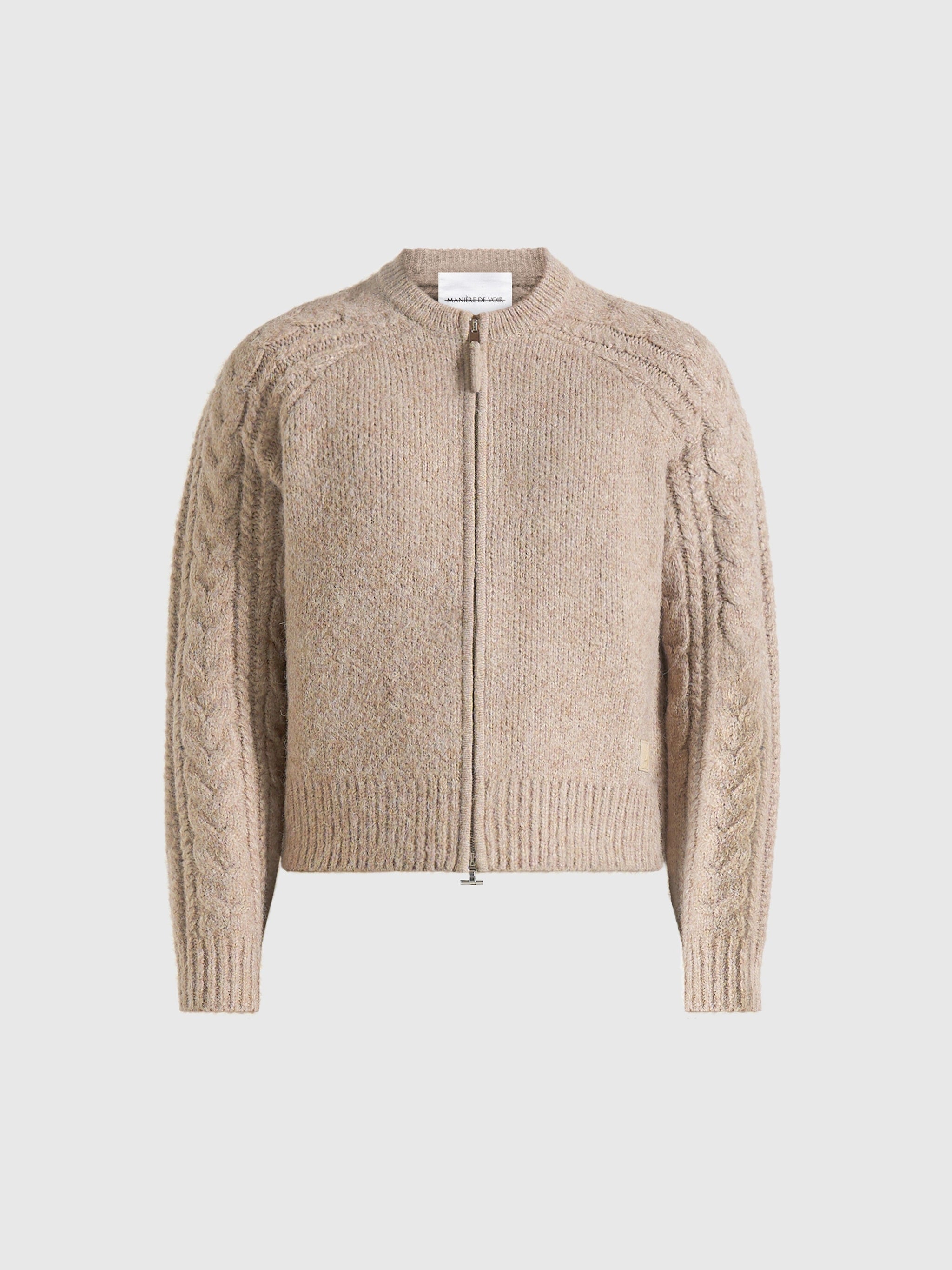 Gaby - Speckled Cable Knit Zip Cardigan - Beige