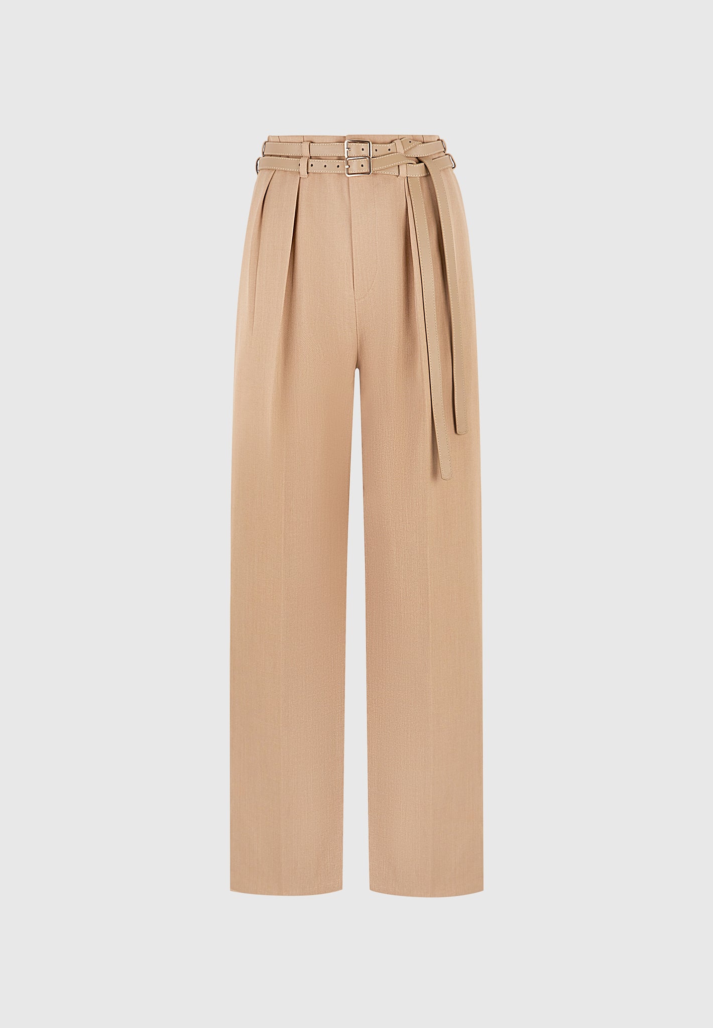 Pascale - Tailored Twin Belt Trousers - Dark Beige