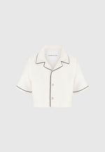 Maude - Satin Cropped Shirt with Piping - Off White
