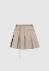 Elise - Tailored Pleated Skort with Belt - Taupe