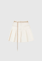 Elise - Tailored Pleated Skort with Belt - Cream