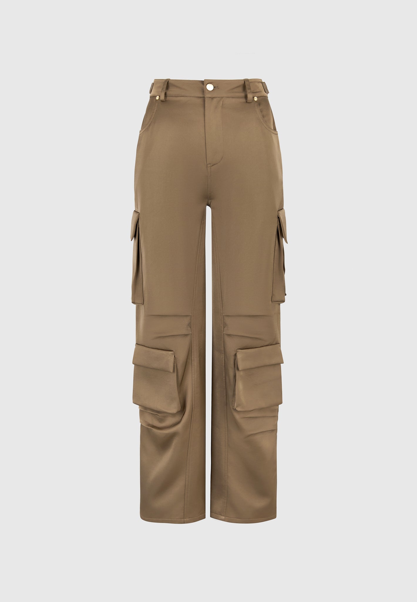 Emilie - Satin High Waisted Cargo Pants - Dark Olive