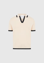 Lambert - Contrast Detail Knit Polo Shirt - Cream