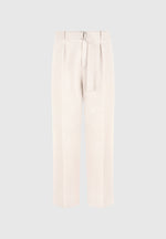 Loic -  Wide Leg Textured Trousers with Belt - Cream