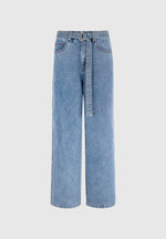 Adam - Wide Leg Belted Jeans - Blue Wash