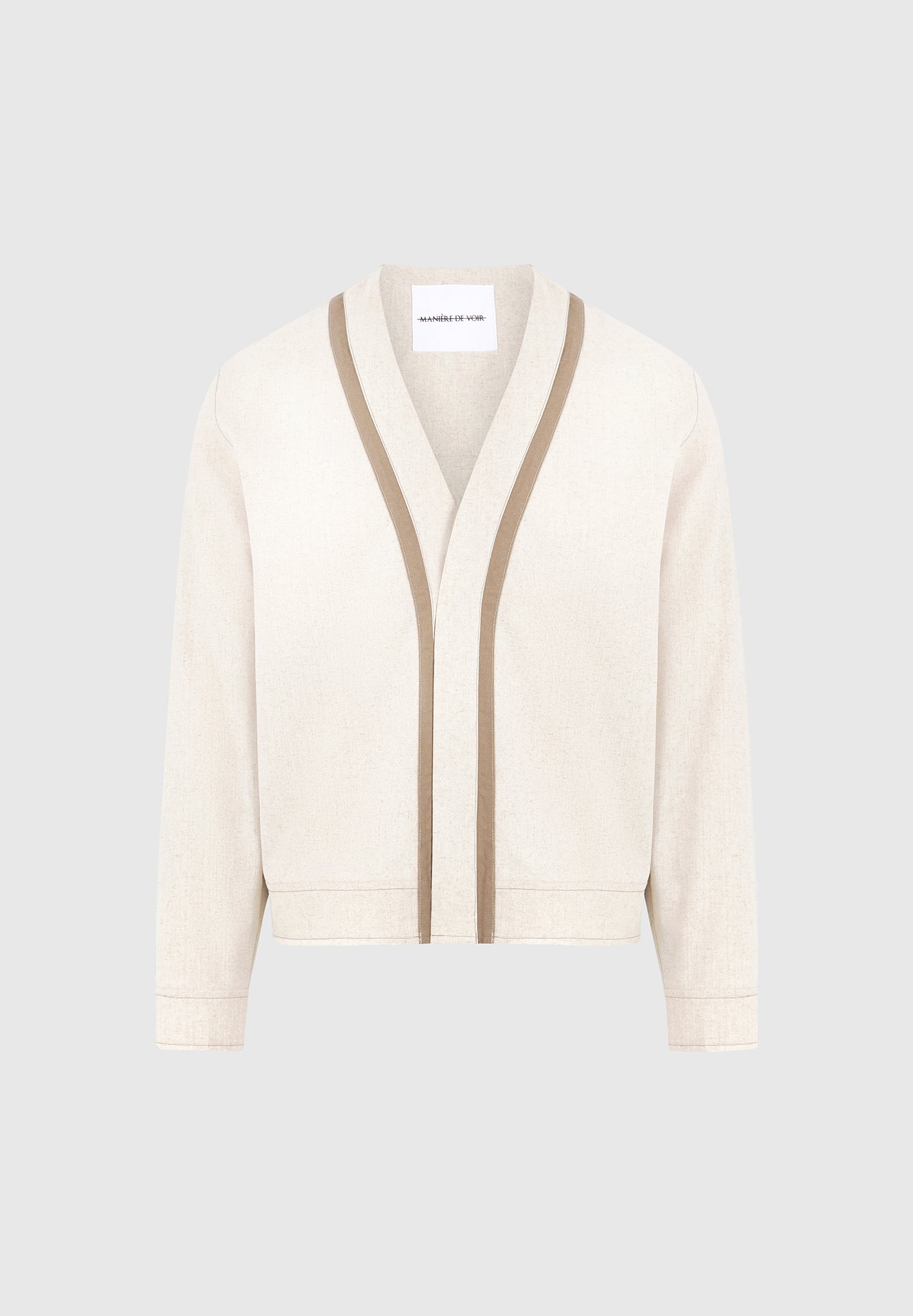 Alain - Linen Cardigan with Contrast Placket - Natural