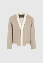 Clovis - Tailored Cardigan with Contrast Placket - Beige