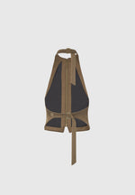 Claudette - Satin Halterneck Backless Top - Dark Olive