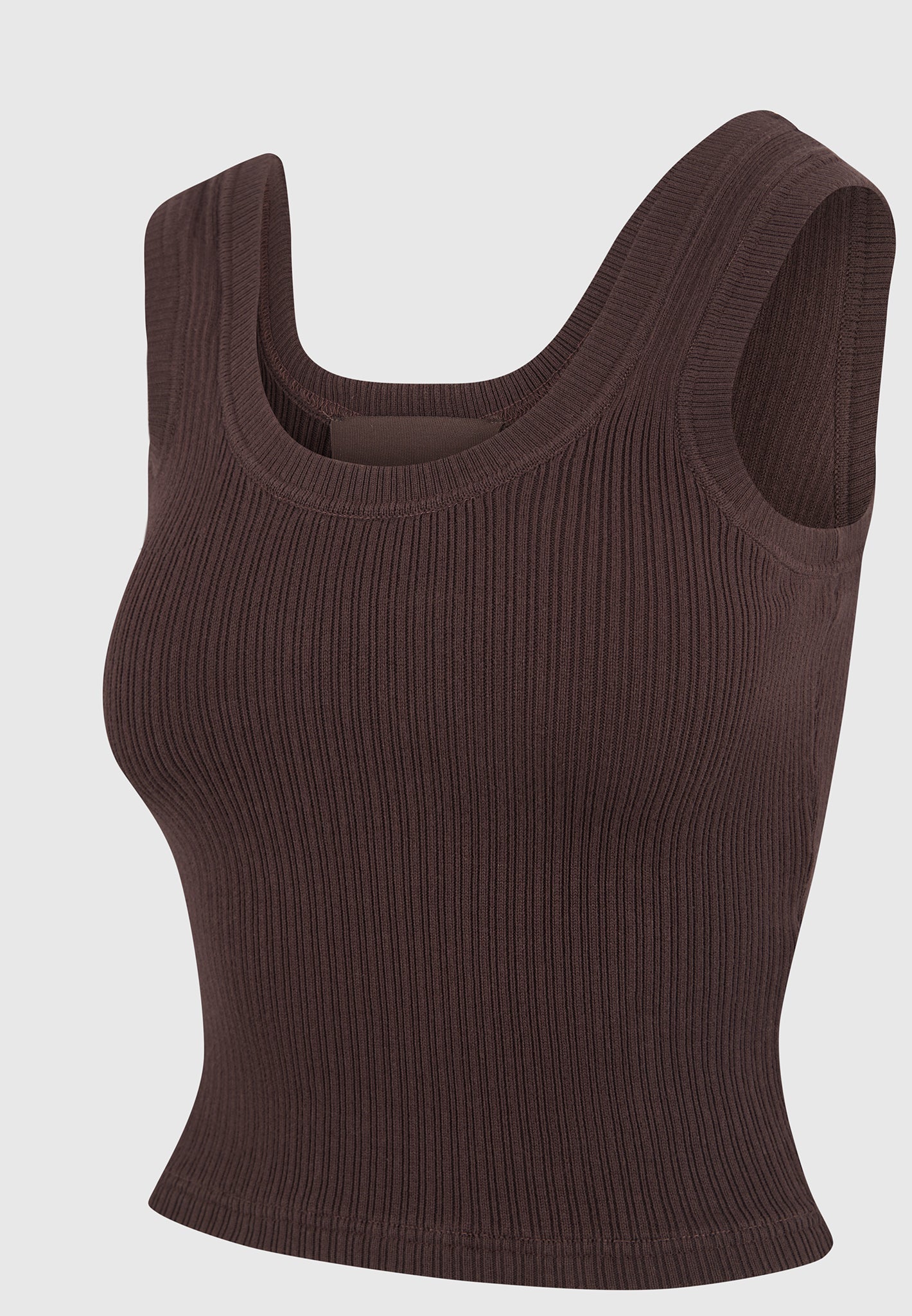 VS001 - Scoop Neck Ribbed Cotton Vest - Brown