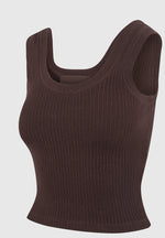 VS001 - Scoop Neck Ribbed Cotton Vest - Brown