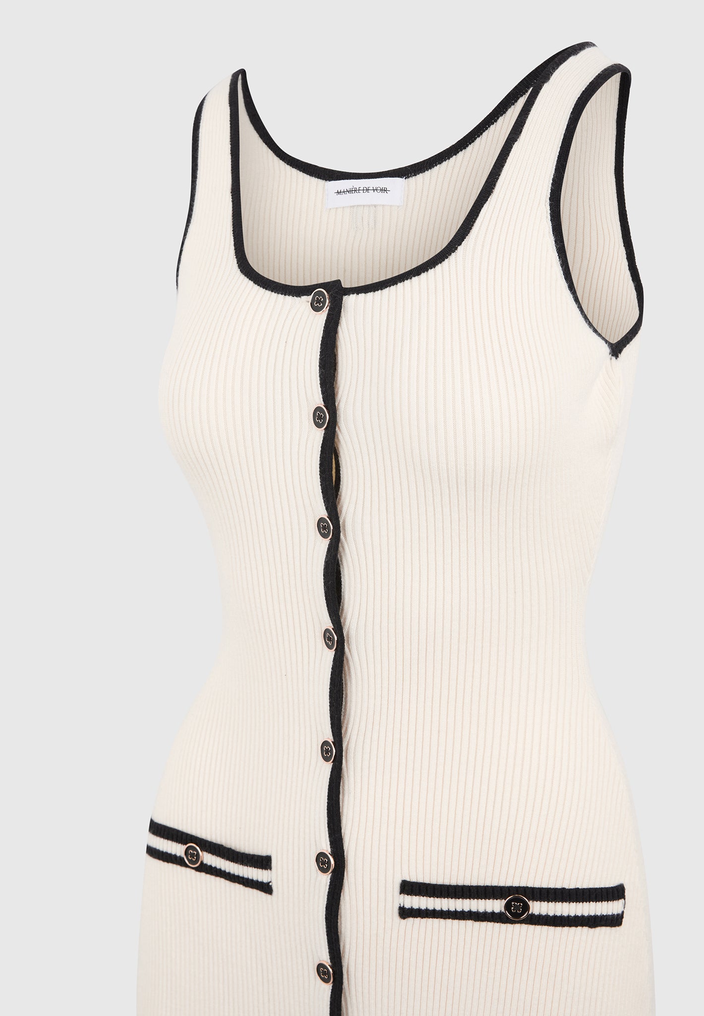 damie♡ Daphne - Rib Knit Contrast Midaxi Dress - Cream/Black