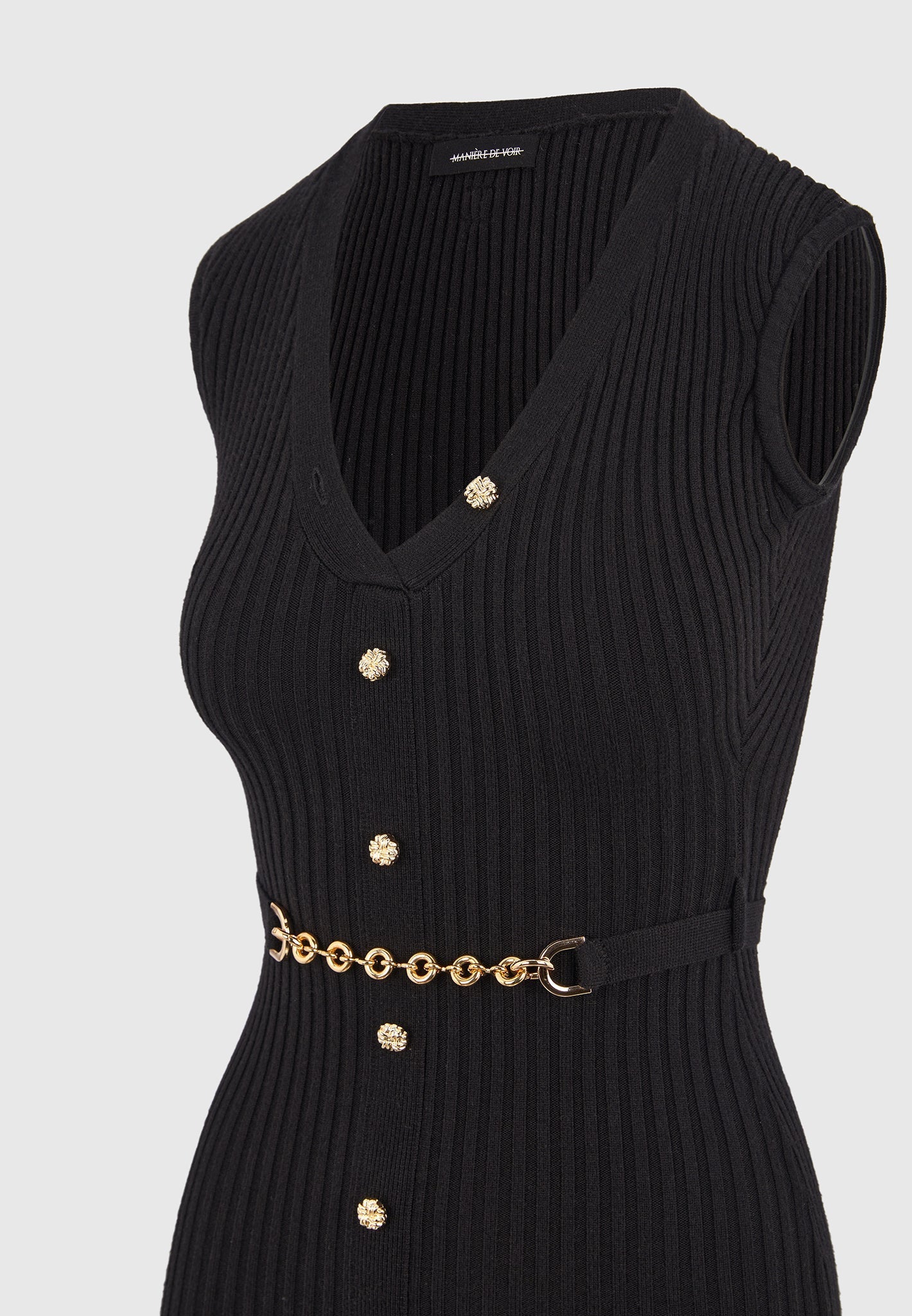 Helene - Knitted Midaxi Dress with Belt - Black