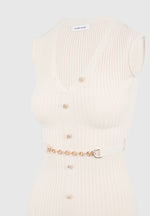 Helene - Knitted Midaxi Dress with Belt - Beige