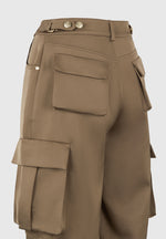 Emilie - Satin High Waisted Cargo Pants - Dark Olive