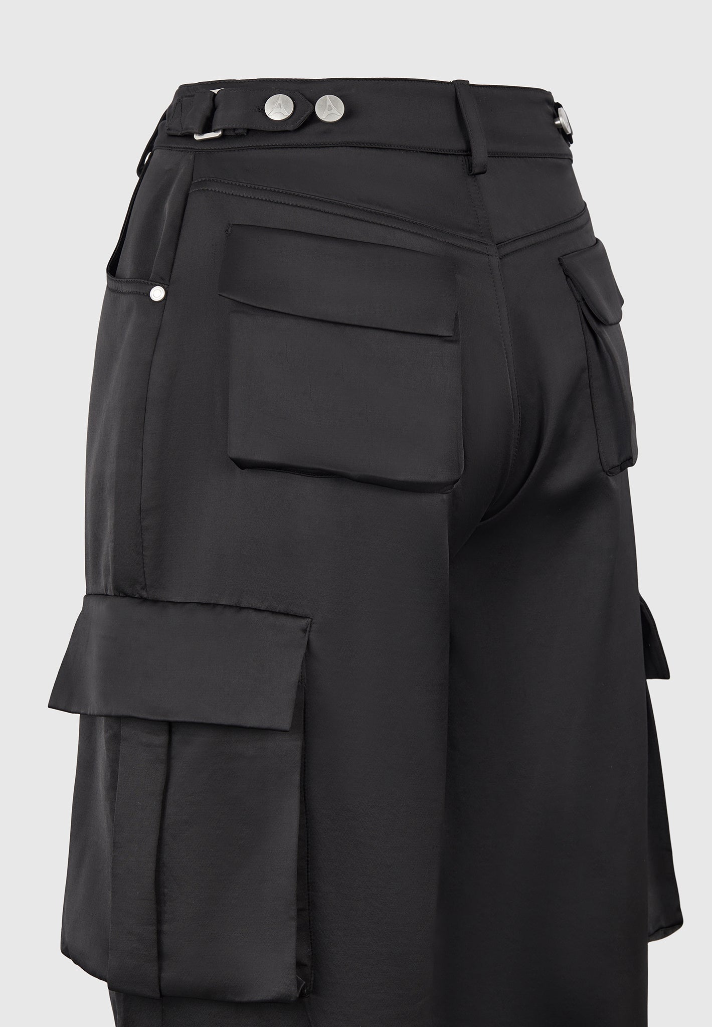 Emilie - Satin High Waisted Cargo Pants - Black