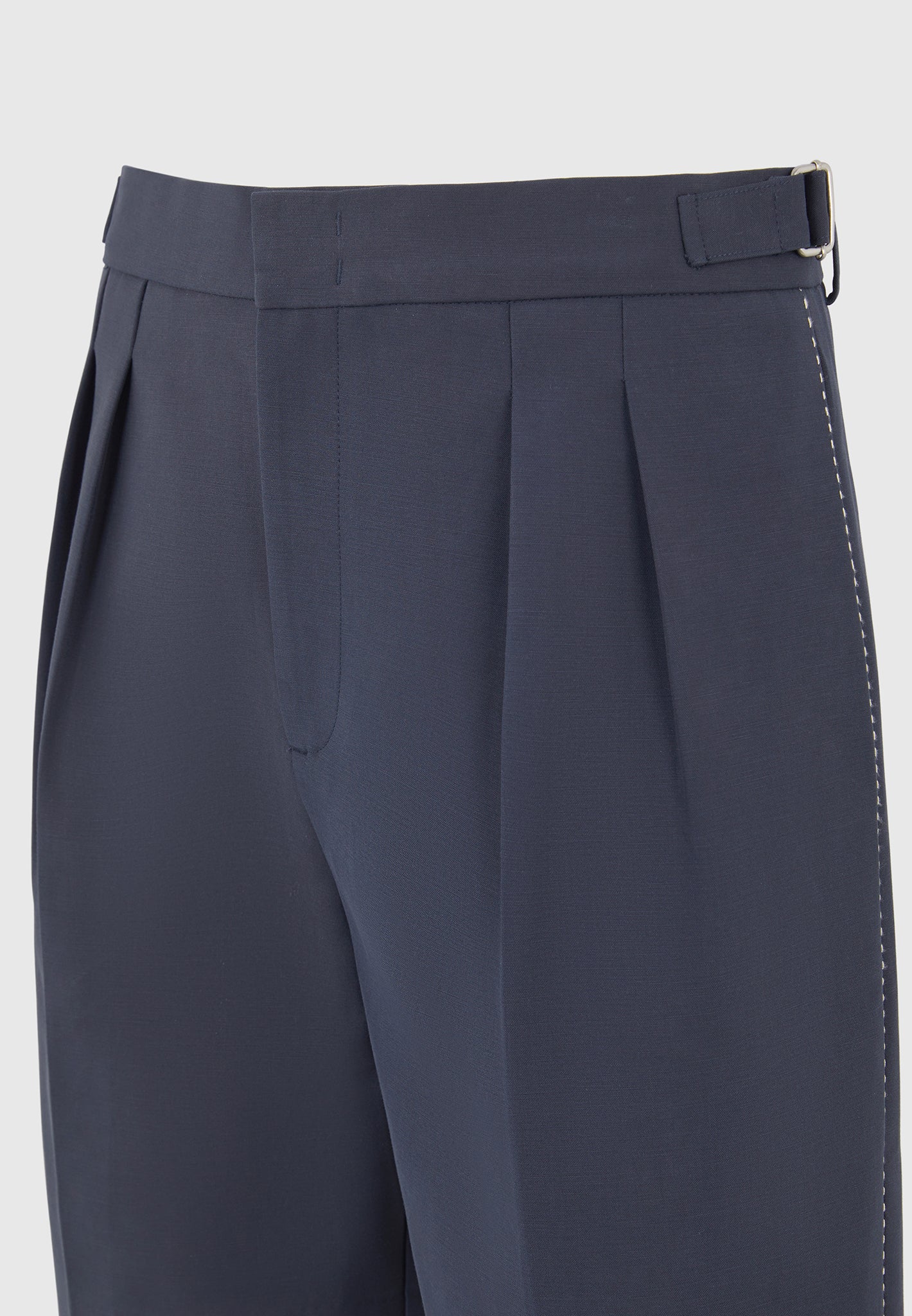 Nolan - Twin Pleat Chino Trousers with Stitch Detail - Navy