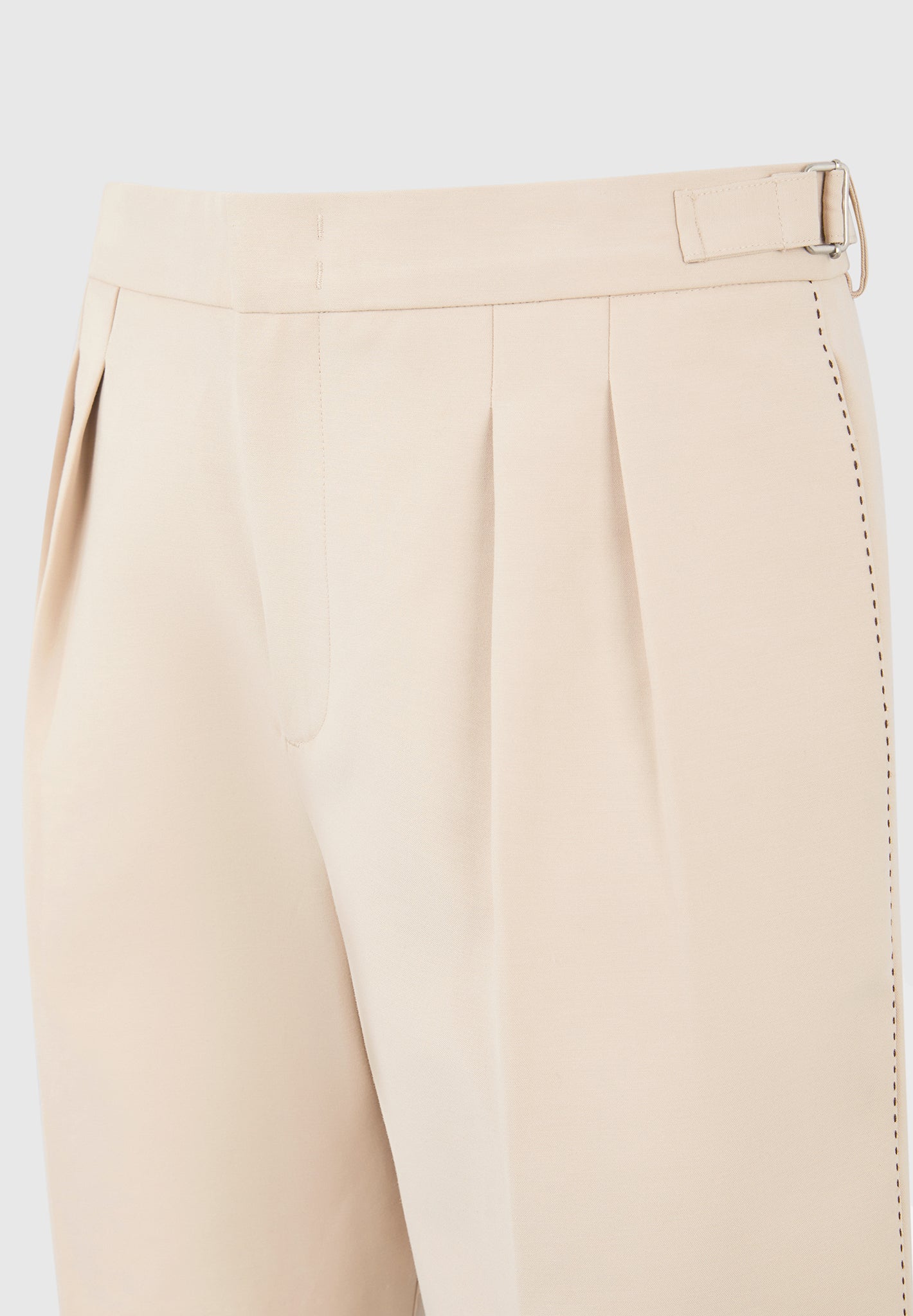 Nolan - Twin Pleat Chino Trousers with Stitch Detail - Beige