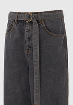 Adam -  Wide Leg Belted Jeans - Black Wash