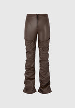 tacked-vegan-leather-flared-trousers-brown